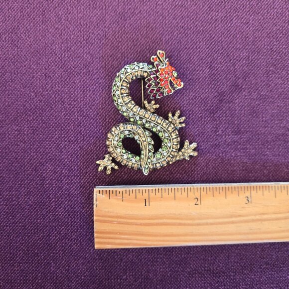 Chinese Dragon Rhinestone Brooch - Picture 3 of 5